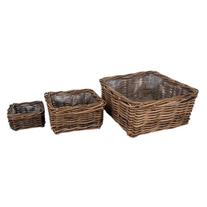 szögletes rattan tál szett barna 40x40x20cm S/3