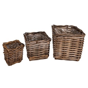 szögletes hasított rattan kaspó szett barna 27x27x25cm S/3