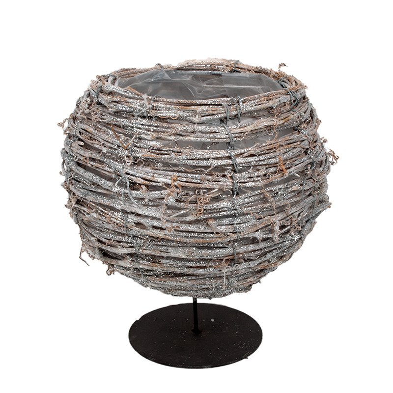 rattan gömbkaspó fém talpon csillogó szürke 18x18/25cm