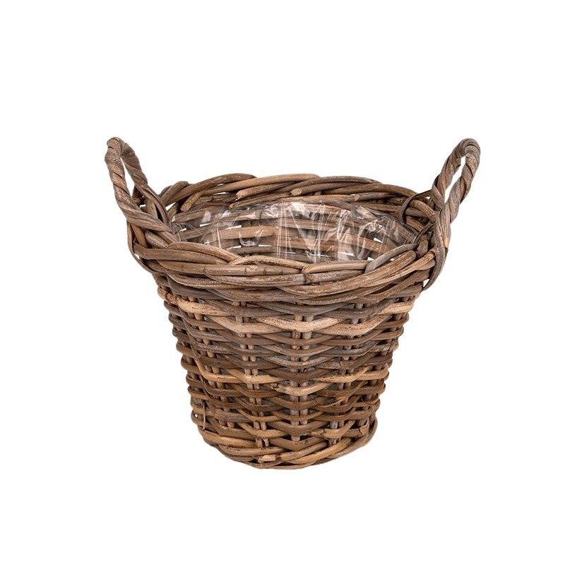 hasított rattan kaspó két füllel barna 25x19/24,5cm